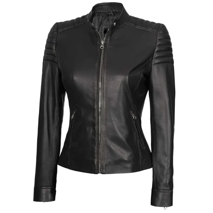 womens leather jackets-black leather jacket for womens-black leather racer jacket-cafe racer leather jacket-womens leather racer jacket-racer moto jacket-