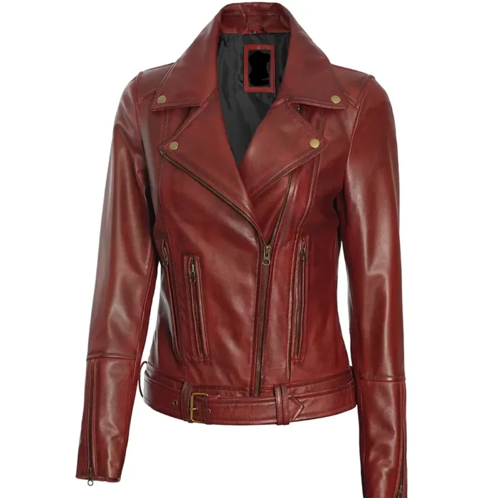 womens leather jackets-maroon leather jacket-womens leather motorcycle jacket-womens leather racer jacket-womens biker jacket-women's maroon leather jacket