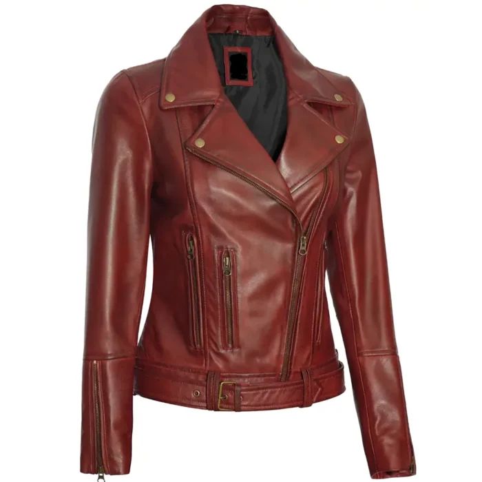 womens leather jackets-maroon leather jacket-womens leather motorcycle jacket-womens leather racer jacket-womens biker jacket-women's maroon leather jacket