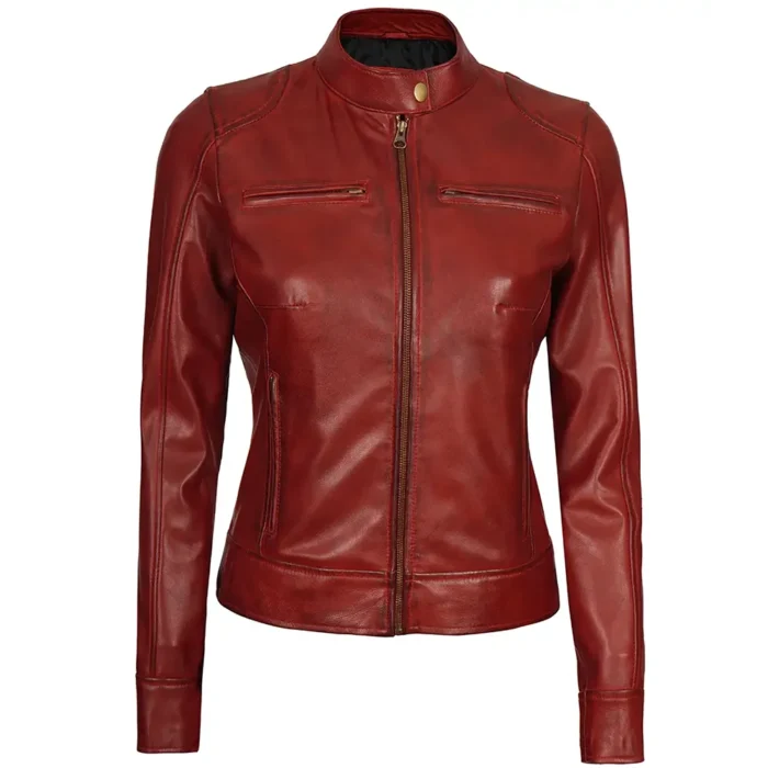 womens leather jackets-maroon leather jacket-womens leather motorcycle jacket-womens leather racer jacket-womens biker jacket-women's maroon leather jacket