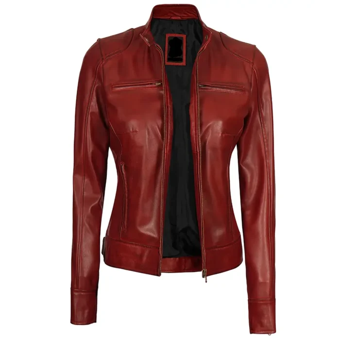 womens leather jackets-maroon leather jacket-womens leather motorcycle jacket-womens leather racer jacket-womens biker jacket-women's maroon leather jacket