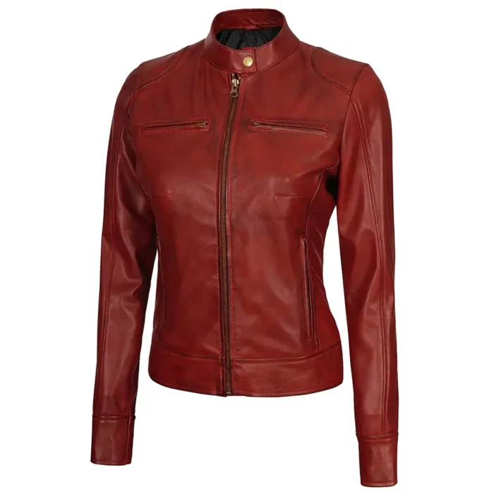 womens leather jackets-maroon leather jacket-womens leather motorcycle jacket-womens leather racer jacket-womens biker jacket-women's maroon leather jacket