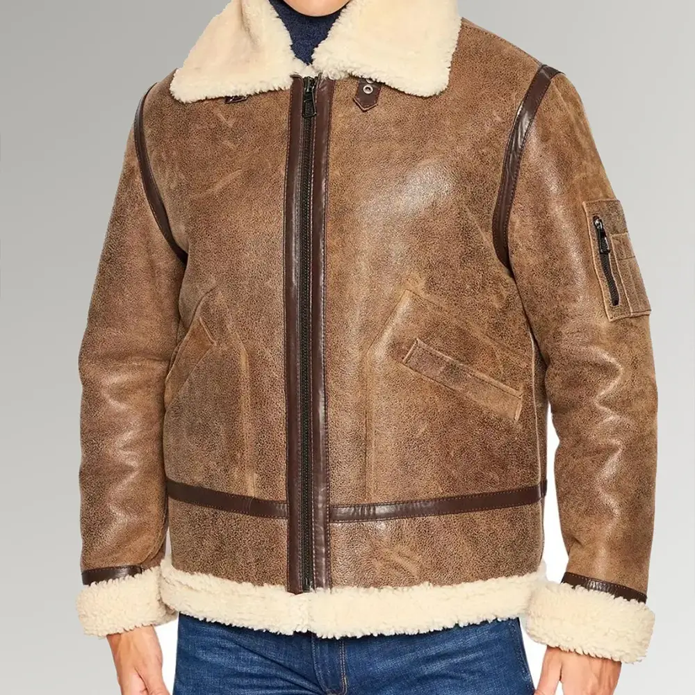 B3 Bomber Jacket - Sheepskin Bomber Jacket-B3 Leather Bomber Jacket-B3 Bomber Jackets-B3 Sheepskin Bomber Jacket, Shearling Lining-Military Heritage-Timeless Style-Outerwear Fashion-Aviator Jacket