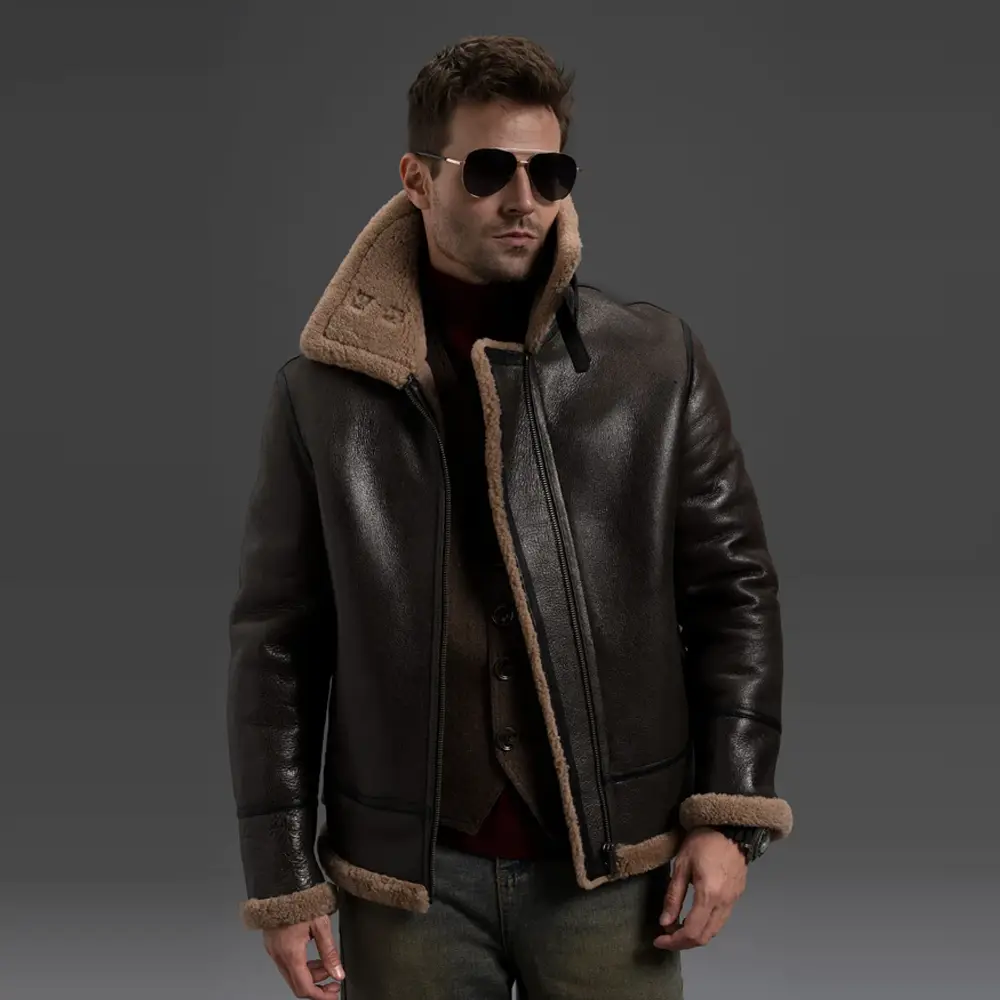 B3 bomber jacket-Sheepskin bomber jacket-B3 leather bomber jacket-B3 bomber jackets-B3 sheepskin bomber jacket-B3 bomber coat-B3 leather jacket-B3 jacket-B3 bomber jacket men-Brown B3 Bomber Jacket