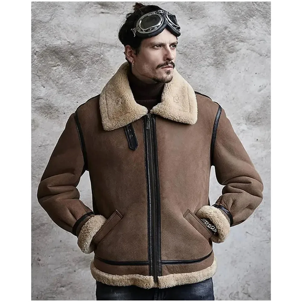 B3 bomber jacket-sheepskin bomber jacket-B3 bomber jacket men-B3 leather bomber jacket-B3 bomber coat-B3 leather jacket-B3 jacket-fur collar jacket-B3 bomber jackets-brown b3 bomber jacket-brown fur jacket-brown leather jacket