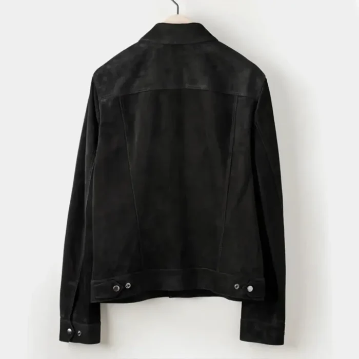 Suede Leather Mens Black Trucker Jacket - Image 2